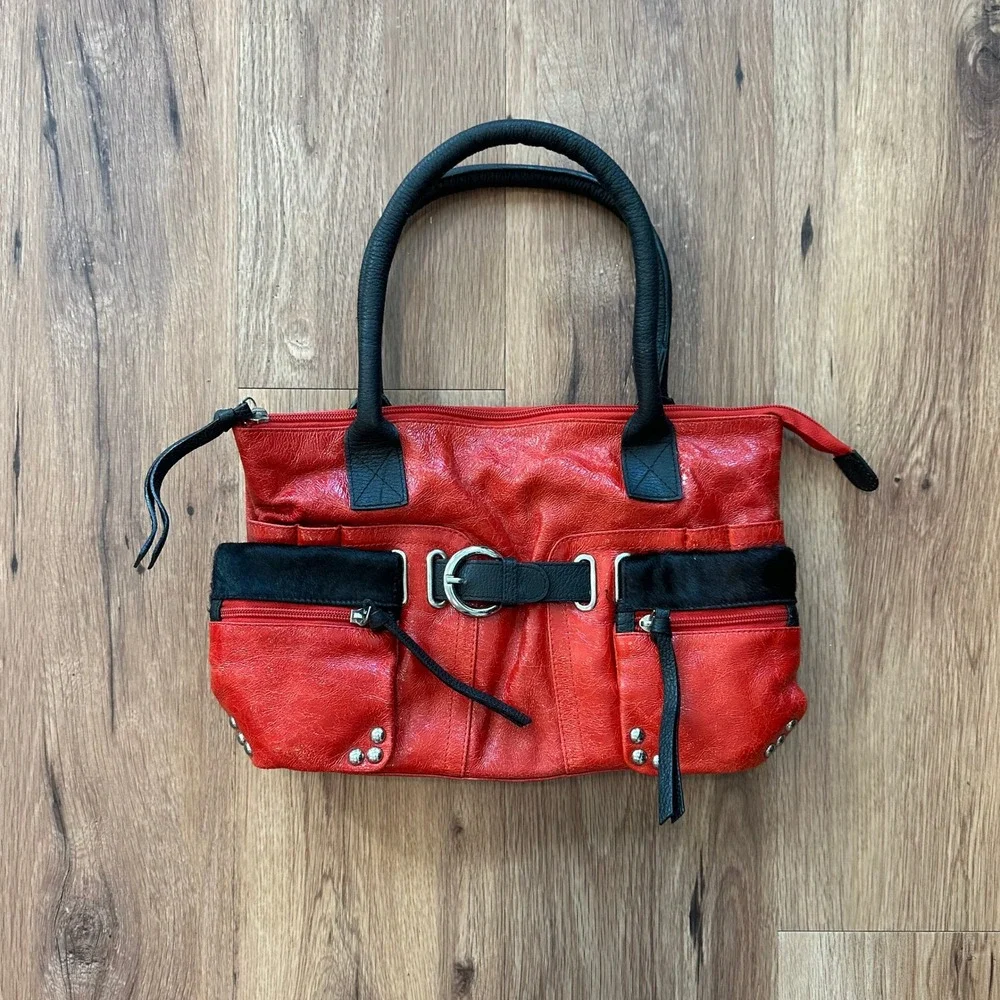 Cleo and Patek Red Leather Shoulder Bag with Black with original‎ storage bag
